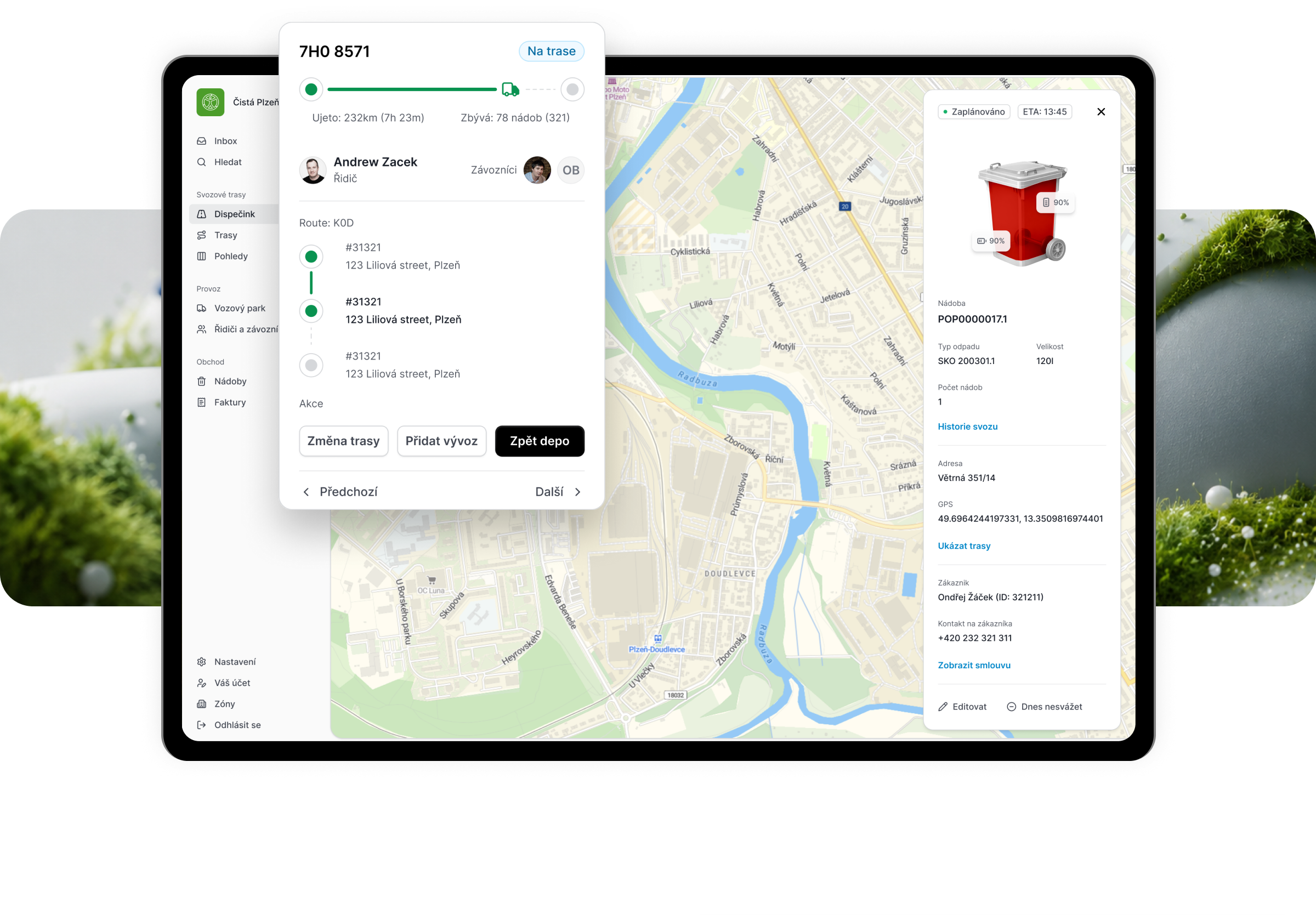 Dispečerská aplikace OmniWaste na tabletu a mobilní aplikace